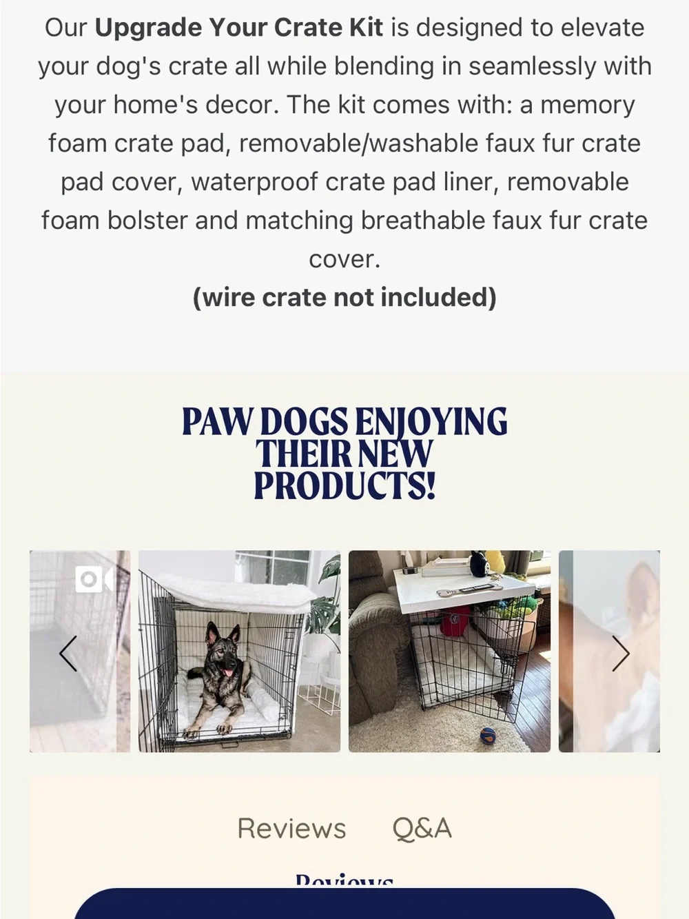 Paw.com Dog large crate kit - pad, bumper, blackout cover (crate not included)